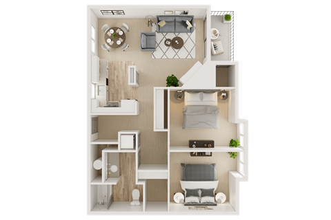 Sofi at Somerset 3D floorplan for 2 bedroom 1 bathroom